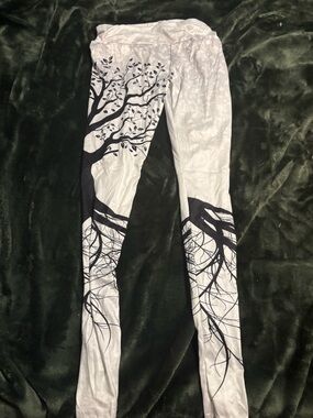 White Leggings with Black Tree Branch Print